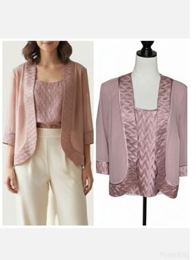 Le Bos Satin Pink Jacket and Top Set Twinset Women's Plus Size 16